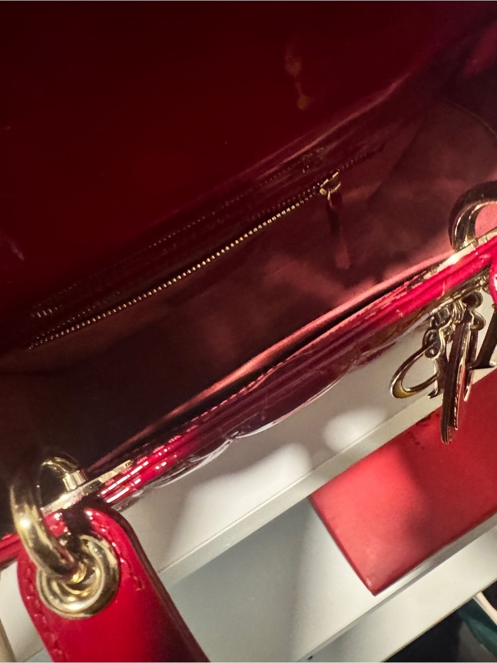 Dior Patent Cannage Top-Handle Tote in Deep Red with Gold Hardware - Picture 2 of 3